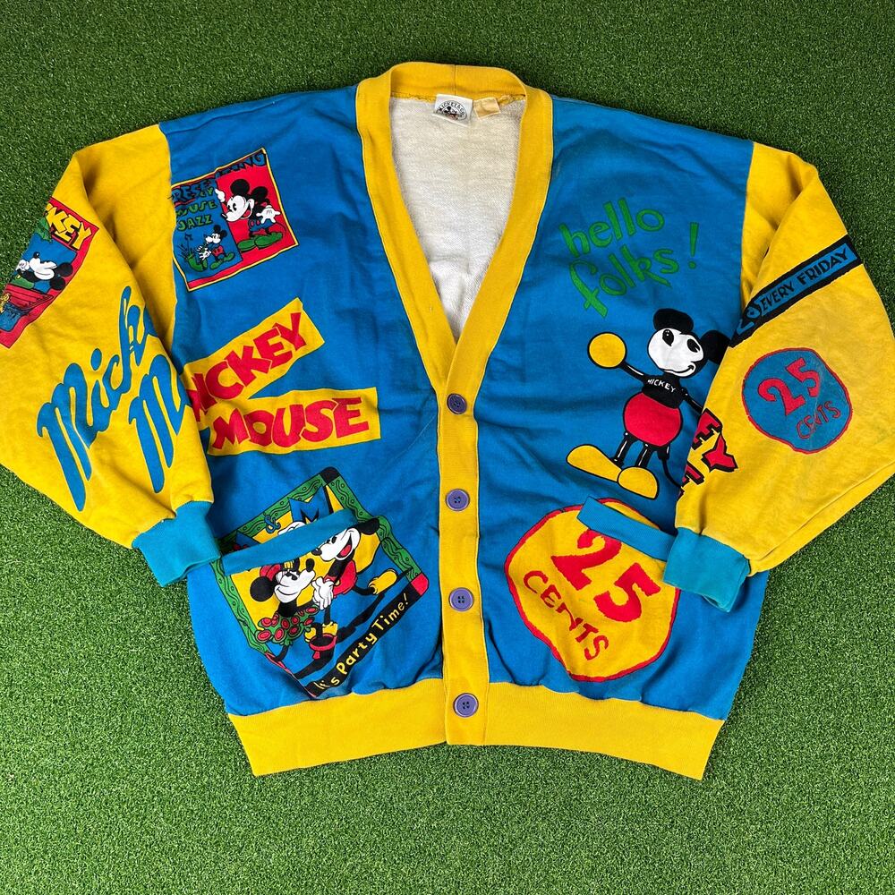 Vintage 90s Mickey & Co Disney All Over Print Cardigan Sweater Sz XL